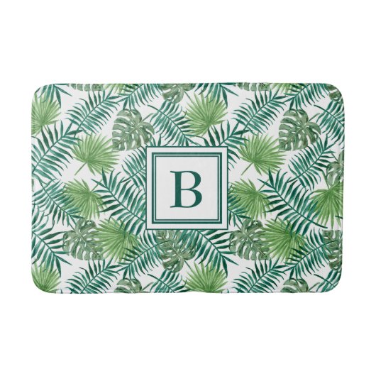 Elegant Monogram Palmenbladeren Patroon Badmat (Voorkant)
