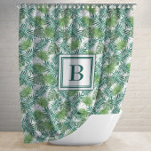 Elegant Monogram Palmenbladeren Patroon Douchegordijn