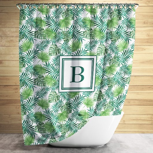 Elegant Monogram Palmenbladeren Patroon Douchegordijn
