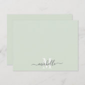 Elegant Monogram pasta Groen Wit Manuscript Naam Notitiekaartje (Voorkant / Achterkant)