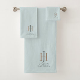 Elegant monogram pastel aqua blauw bad handdoek