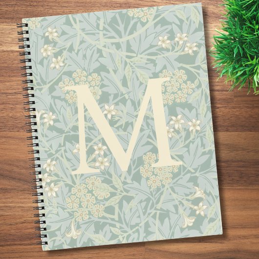 Elegant Monogram Pastel Green Jasmine Floral Notitieboek
