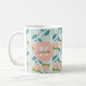 Elegant monogram pastel retro patroon florblauw koffiemok (Links)