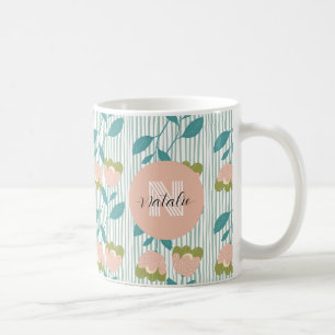Elegant monogram pastel retro patroon florblauw koffiemok