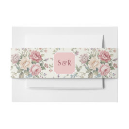 Elegant Monogram Pastel Roses Shabby Chic Wedding  Uitnodigingen Wikkel
