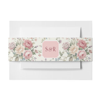 Elegant Monogram Pastel Roses Shabby Chic Wedding  Uitnodigingen Wikkel
