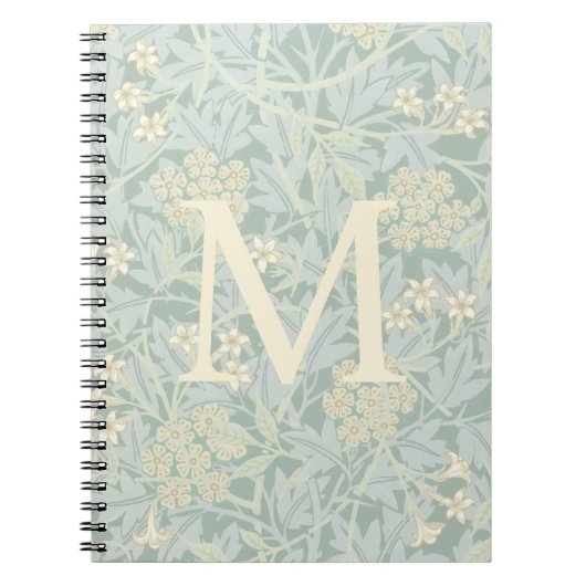 Elegant Monogram Pastelgroene Jasminium Bloemen Notitieboek (Voorkant)