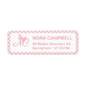 Elegant Monogram Peach Pink Gingham Retouradres Etiket (Voorkant)