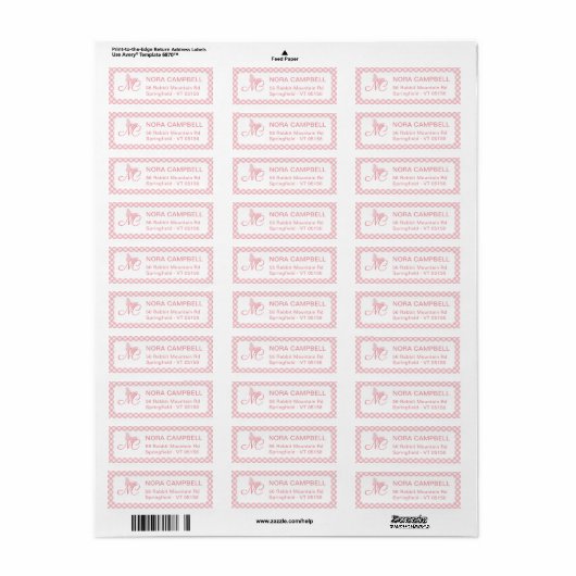 Elegant Monogram Peach Pink Gingham Retouradres Etiket (Full Sheet)