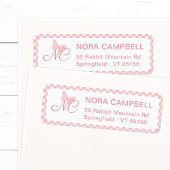 Elegant Monogram Peach Pink Gingham Retouradres Etiket