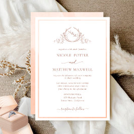 Elegant Monogram Peach Waterverf Wedding Kaart