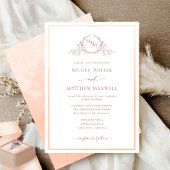 Elegant Monogram Peach Waterverf Wedding Kaart