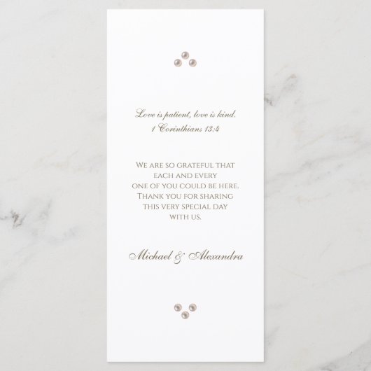 Elegant Monogram Pearl Christian Wedding Menu (Achterkant)