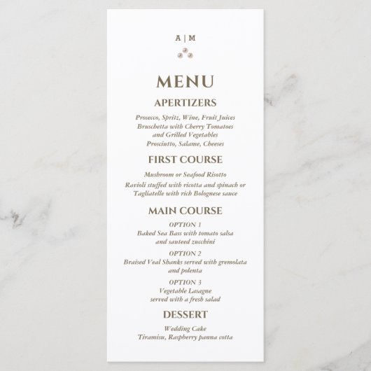 Elegant Monogram Pearl Christian Wedding Menu (Voorkant)