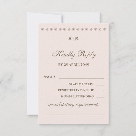 Elegant Monogram Pearl Wedding RSVP Kaart (Voorkant)