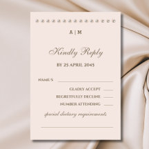 Elegant Monogram Pearl Wedding RSVP Kaart