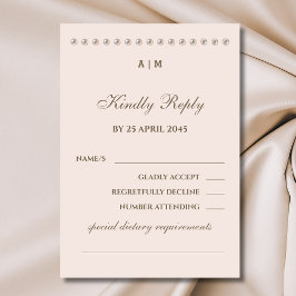 Elegant Monogram Pearl Wedding RSVP Kaart