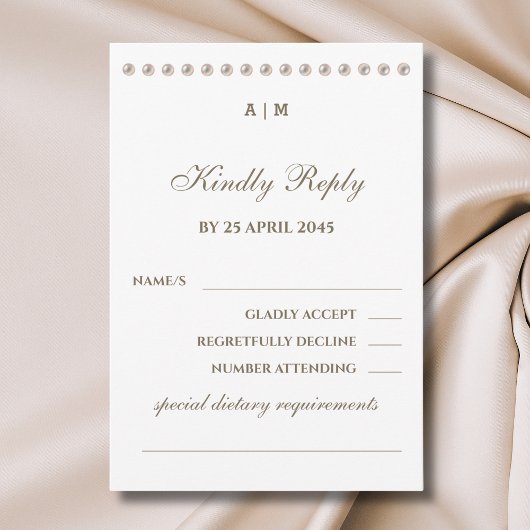 Elegant Monogram Pearl Wedding RSVP Kaart