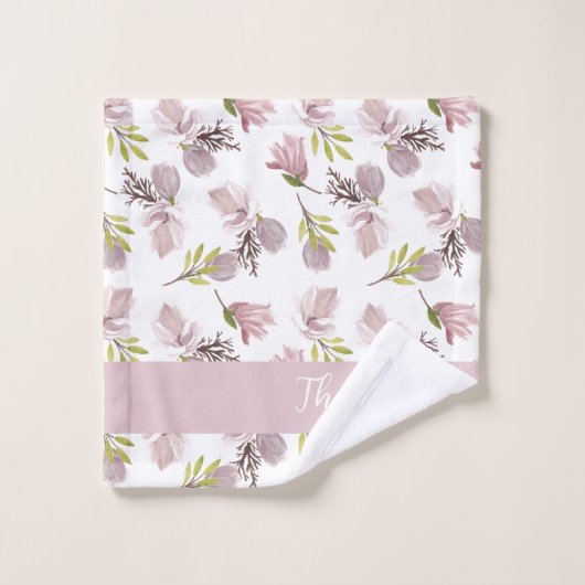 Elegant monogram penseel feminine roze patroon bad handdoek (Wasdoekje)