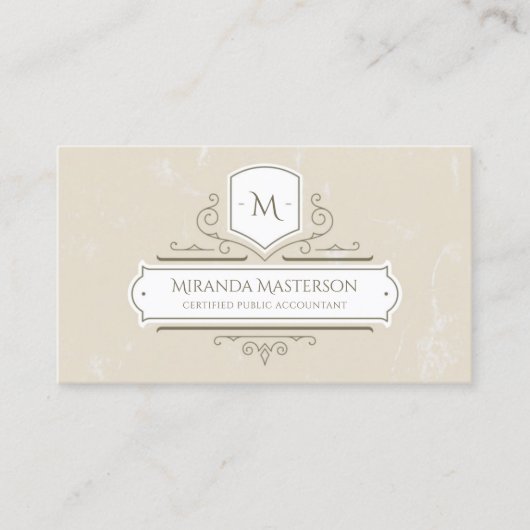 Elegant Monogram Perkament Logo Public Accountant Visitekaartje (Voorkant)