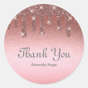 Elegant Monogram Persoonlijke Dankjewel Rozen Goud Ronde Sticker
