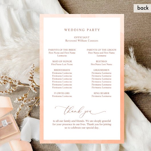 Elegant Monogram Perzik Bruiloft Programma