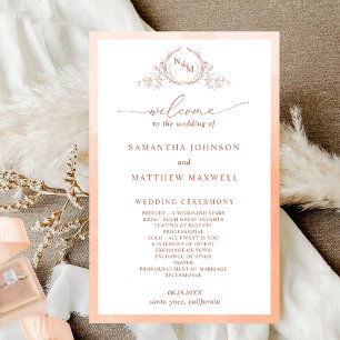Elegant Monogram Perzik Bruiloft Programma