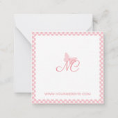 Elegant Monogram Perzik Roze Gingham gepersonalise Notitiekaartje (Achterkant)