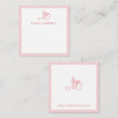 Elegant Monogram Perzik Roze Gingham gepersonalise Notitiekaartje (Voorkant / Achterkant)