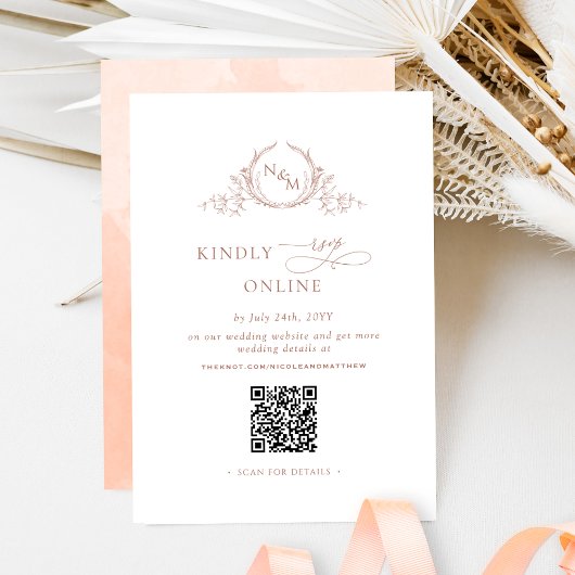 Elegant Monogram Perzik RSVP Online QR Code Informatiekaartje