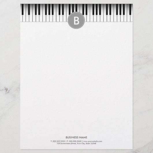 Elegant Monogram Piano Keys Letterhead Persoonlijk Briefhoofd (Voorkant)
