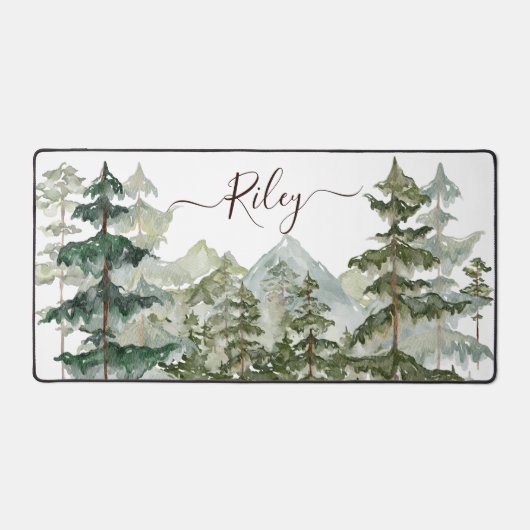 Elegant Monogram Pine Forest Mountain Bureaumat (Voorkant)