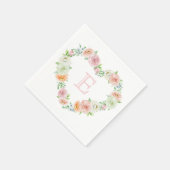Elegant Monogram Pink Floral Heart Wedding Servet (Hoek)