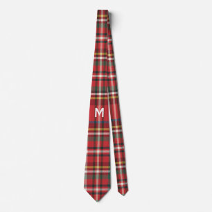 Elegant Monogram Plaid Rustieke Kerst Feestdagen Stropdas