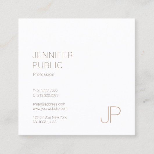 Elegant Monogram Plain Modern Trendy Design Luxe Vierkante Visitekaartje (Voorkant)