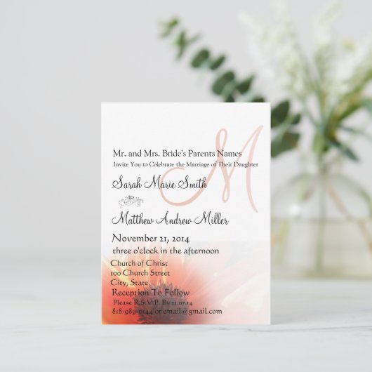 Elegant Monogram Poppy bruiloft uitnodiging (Staand voorkant)