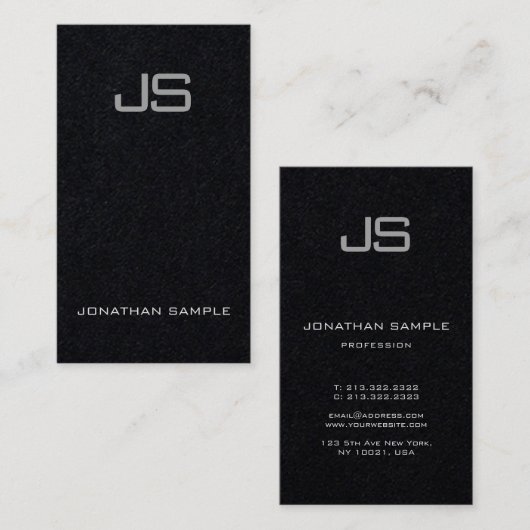 Elegant Monogram Premium zwart, uniek verticaal Visitekaartje (Voorkant / Achterkant)