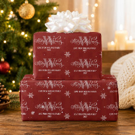 Elegant Monogram Prettig Kerstmis Calligrafie Rood Cadeaupapier