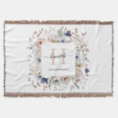 Elegant Monogram Pretty Beige Blue Flowers Floral Deken (Voorkant)