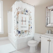 Elegant Monogram Pretty Beige Blue Flowers Floral Douchegordijn (In situ)