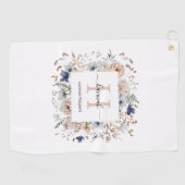 Elegant Monogram Pretty Beige Blue Flowers Floral  Golfhanddoek (Horizontaal)