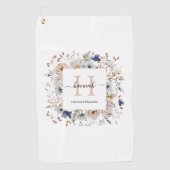 Elegant Monogram Pretty Beige Blue Flowers Floral  Golfhanddoek (Voorkant)