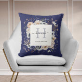 Elegant Monogram Pretty Beige Blue Flowers Floral Kussen