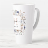 Elegant Monogram Pretty Beige Blue Flowers Floral Latte Mok (Rechterhoek)