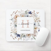 Elegant Monogram Pretty Beige Blue Flowers Floral Muismat (Met muis)