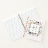 Elegant Monogram Pretty Beige Blue Flowers Floral Notitieboek (Binnen)