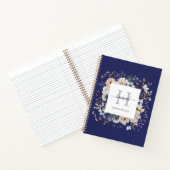 Elegant Monogram Pretty Beige Blue Flowers Floral Notitieboek (Binnen)