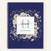 Elegant Monogram Pretty Beige Blue Flowers Floral Notitieboek (Voorkant)
