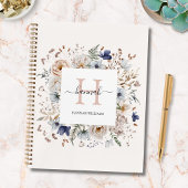 Elegant Monogram Pretty Beige Blue Flowers Floral Notitieboek