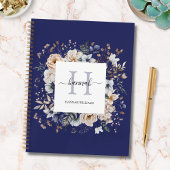 Elegant Monogram Pretty Beige Blue Flowers Floral Notitieboek
